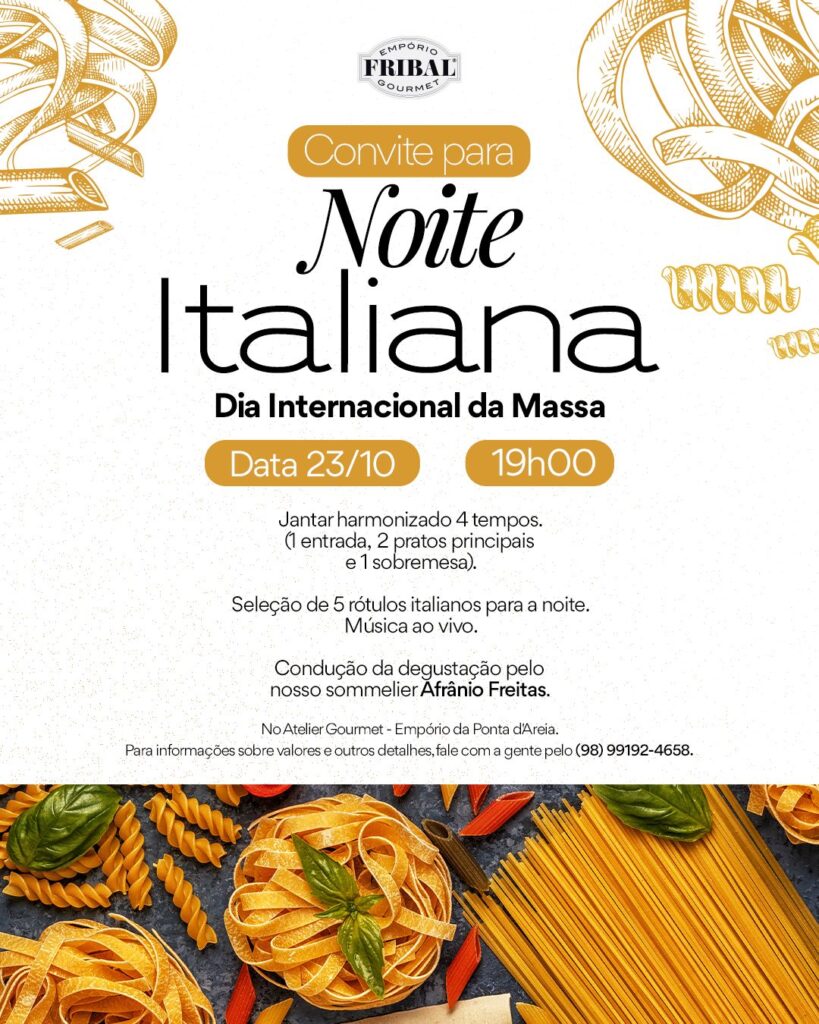 Celebre o Dia Internacional da Massa com Jantar Harmonizado e Vinhos Italianos em São Luís Imagem do artigo