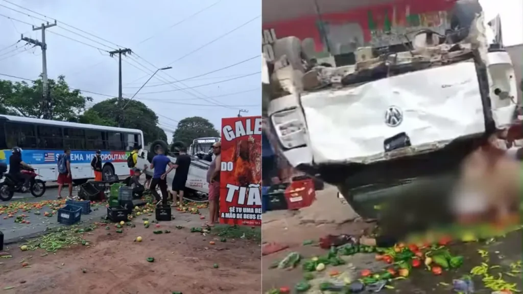 Colisão entre ônibus, moto e picape deixa mulher ferida na MA-201 em São Luís