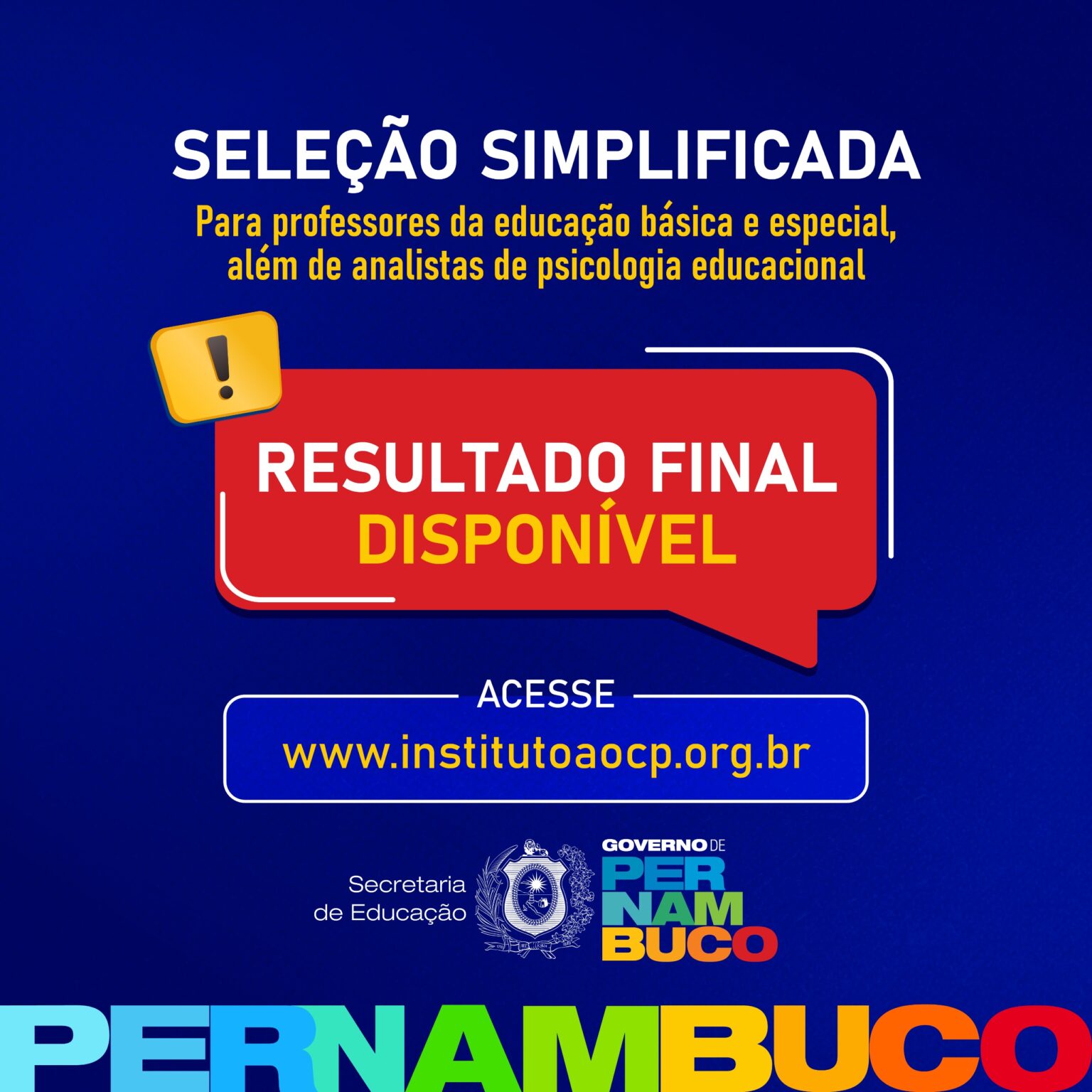 Resultado Final da Seleção Simplificada para Profissionais da Educação em Pernambuco Resultado Final da Seleção Simplificada para Profissionais da Educação em Pernambuco